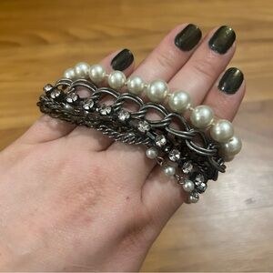 Elegant Pearl and Chain Plus Size Bracelet